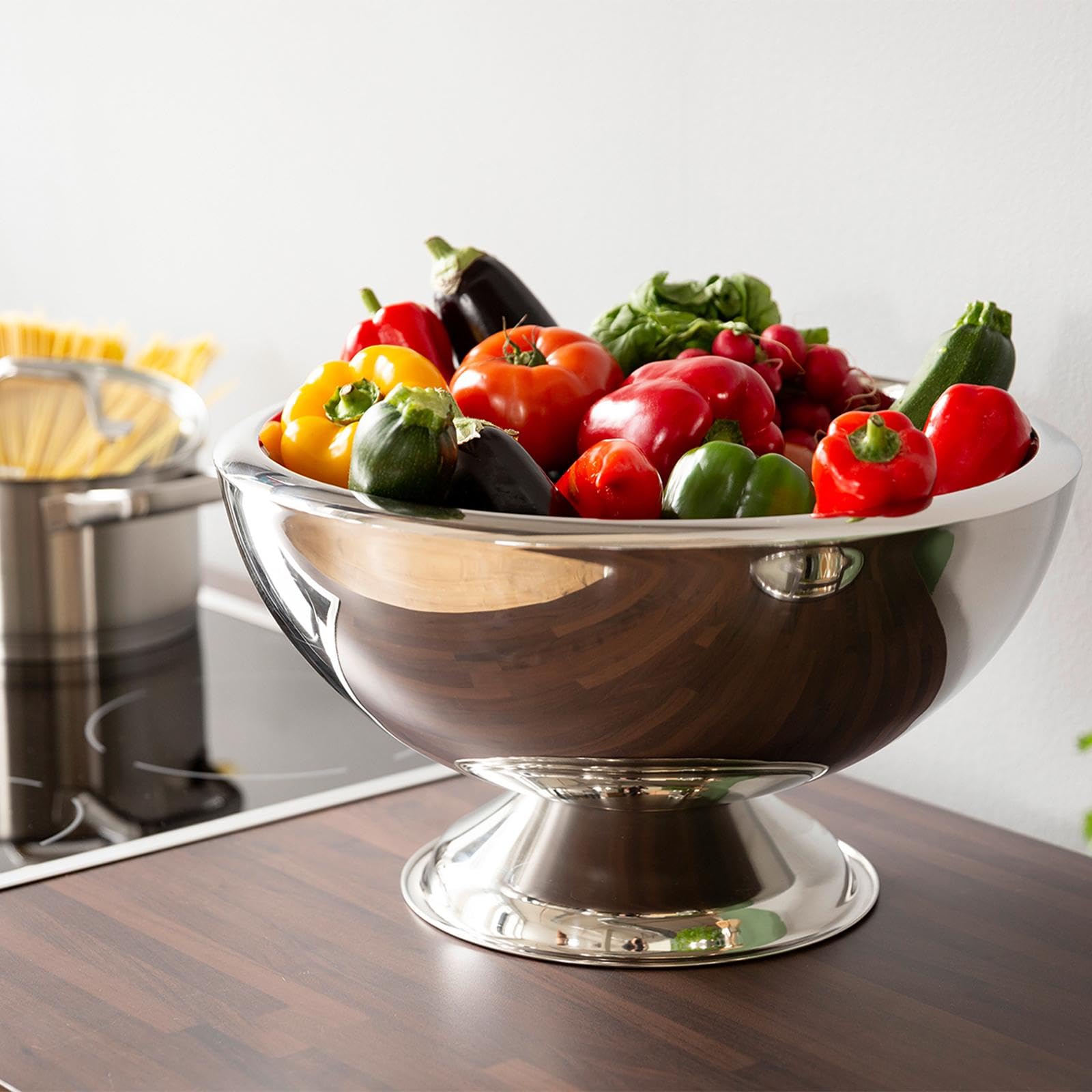 FINK Sektkühler Edelstahl doppelwandig Punchbowl Champagnerkühler groß Ø 43 cm Höhe 25 cm – Sektkühler Schale groß für Champagner Sekt Prosecco Wein – Tischdekoration Hochzeit Hochzeitsdeko