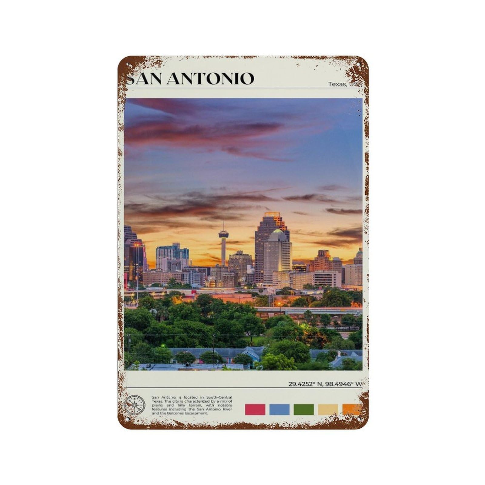 xiaoxiaoshen Real Photo San Antonio Decor Wall Decor Art Metal Tin Poster Modern Home Decor Art Home Bar Shop Decorations Vintage Sign 30x20cm