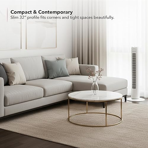 Miniatura 6 de OVENTE Ventilador de torre de 32 pulgadas para dormitorio, ventilador de soporte portátil con oscilación de 90, velocidad ajustable, ventilador de