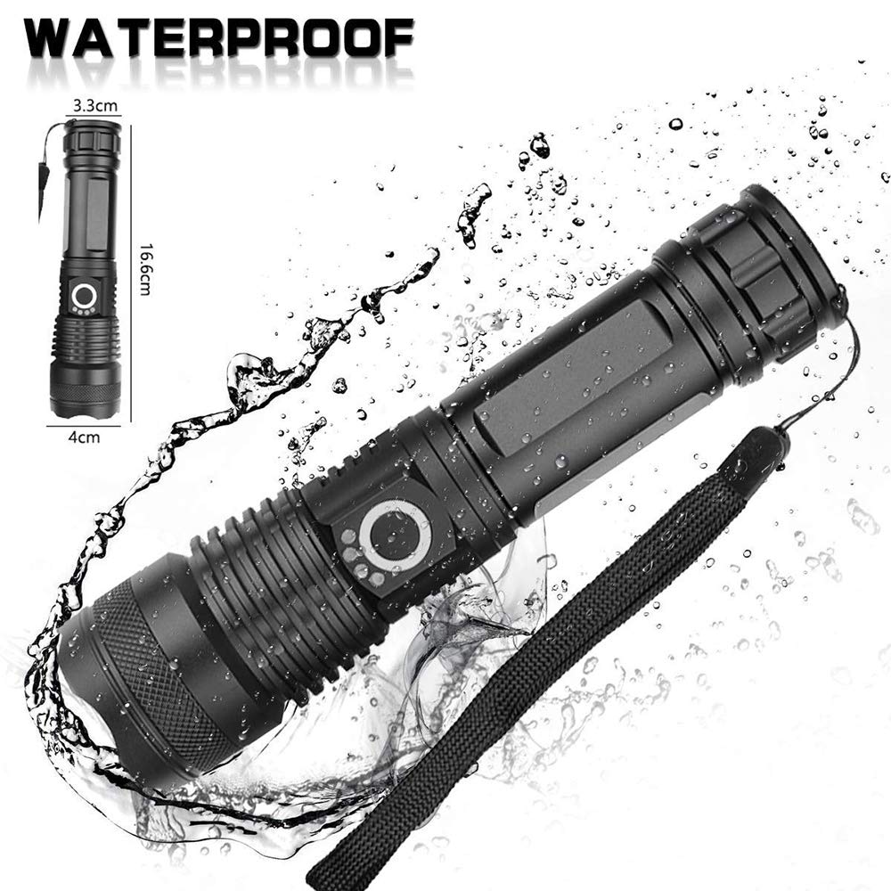 Torcia LED ultra potente, ricaricabile da 10.000 lumen, tattica, USB a 5 modalità, impermeabile IPX5, zoomabile e resistente agli urti | Leroy Merlin Torcia LED ultra potente, ricaricabile da 10.000 lumen, tattica, USB a 5 modalità, impermeabile IPX5, zoomabile e resistente agli urti | Leroy Merlin