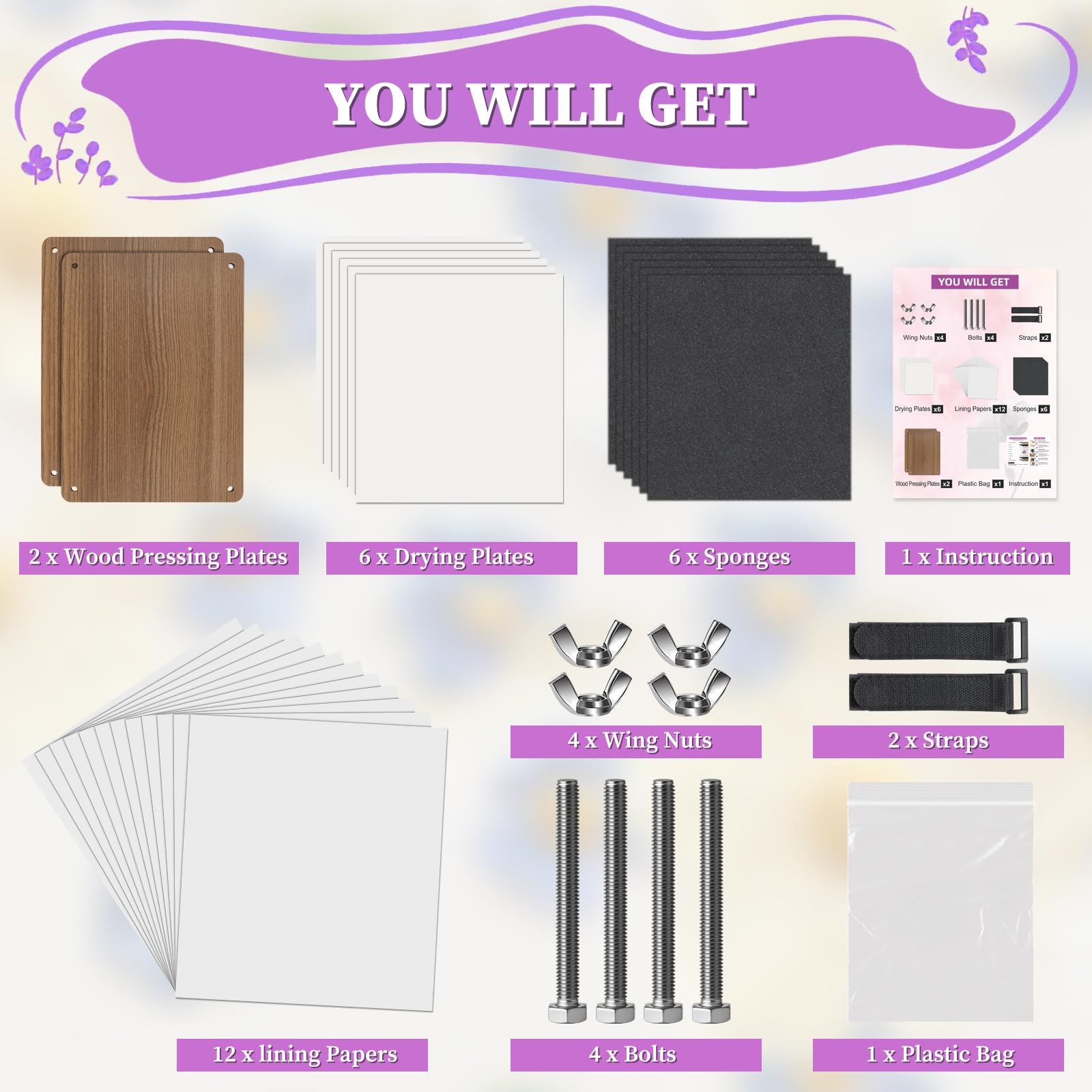 inzeyoz Flower Press Kit for Adults 6 Layers 26x19cm Wooden Flower Pressing Kit with Instruction - Ideal for DIY Arts and Crafts Lovers - Image 2