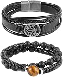 HZMAN Mix 5 Wrap Bracelets Men Women Hemp Cords Wood Beads Ethnic Tribal Bracelets Leather Wristbands