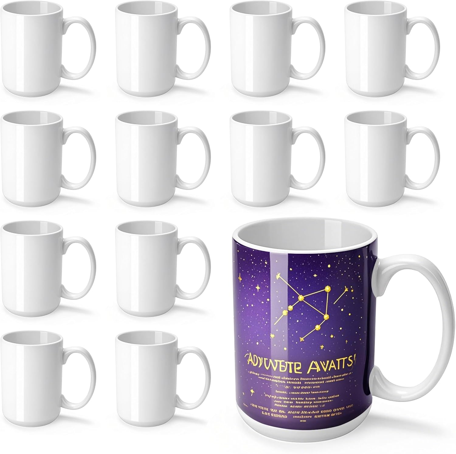 Joyclub 12 Set Sublimation Mugs Blank 15 oz Coffee Mugs Bulk White Ceramic Cups with Handle Tazas Para Sublimar for Coffee Latte Tea Milk Soup DIY Gifts