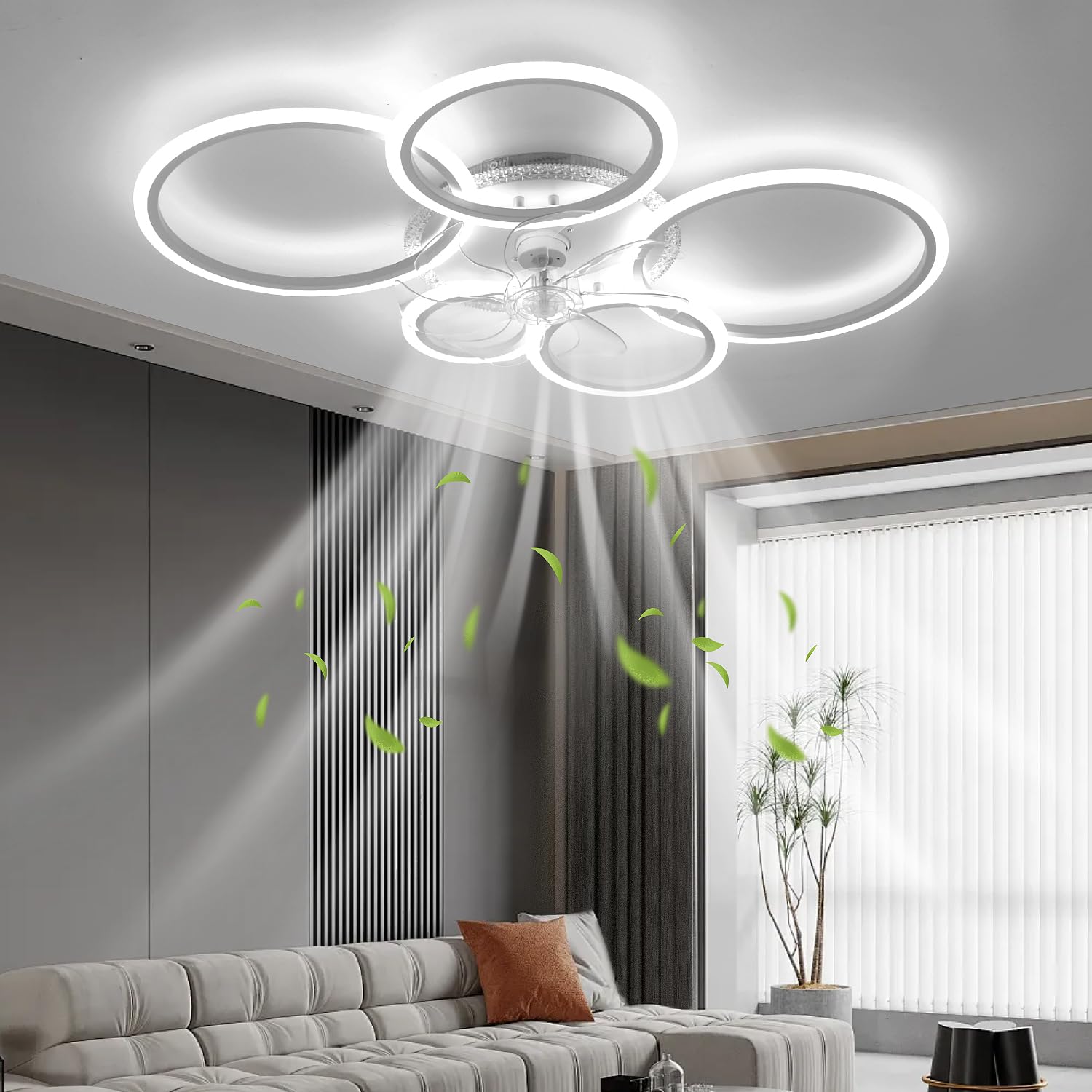 RGB LED Deckenventilator mit Licht, Leiser Ventilator dimmbar, Farbwechsel | Deckenlampe 96cm Fernbedienung, 6 Stufen, Timer & Reversierfunktion, Deckenleuchte für Schlafzimmer, Kinderzimmer Wohnzimmer