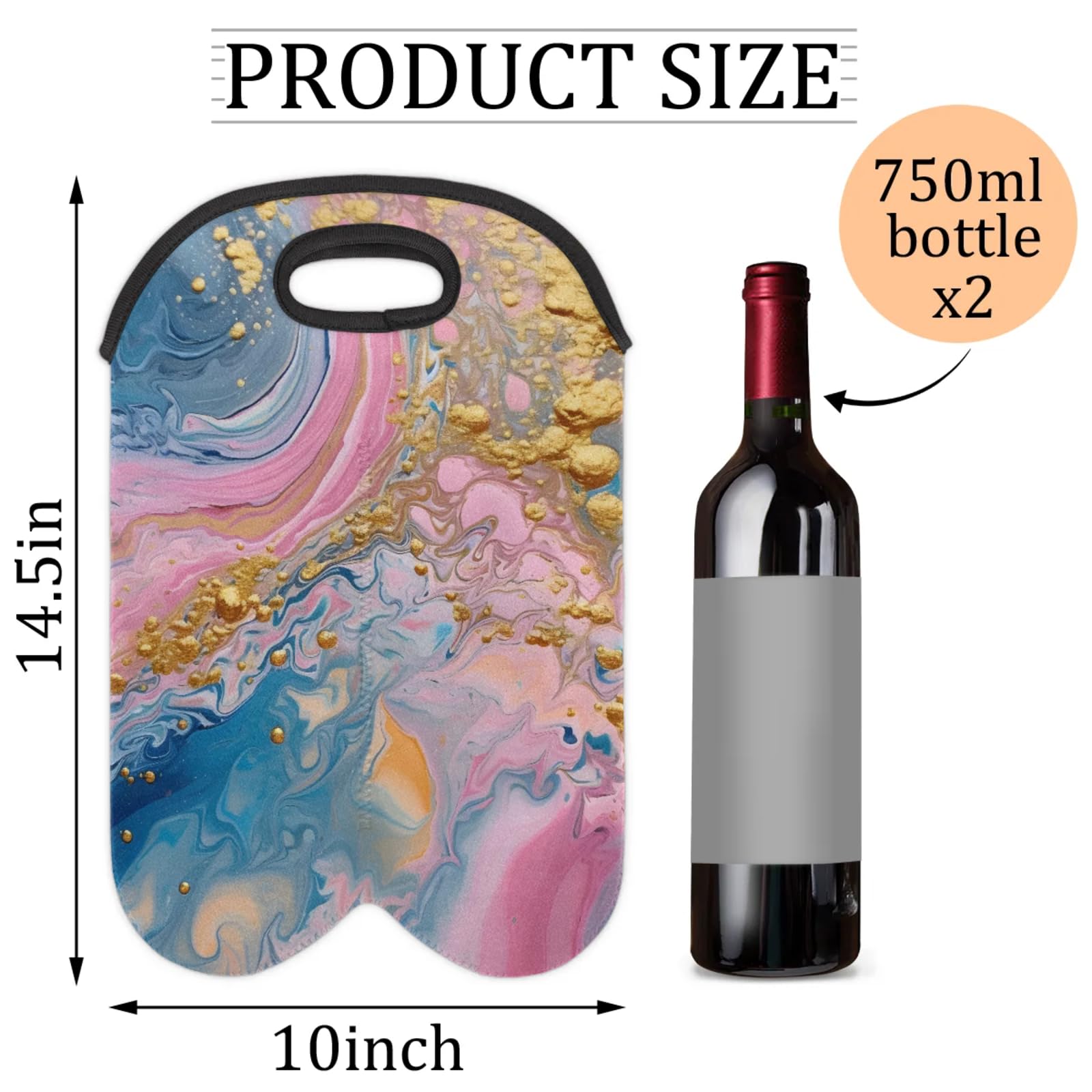 GzLeyigou 2 Bottles Fluid Art Painting Wine Bag Sleeve Totes Luxury Abstract Neoprene Protective Wine Carrier Bag for Wine,Water, Champagne, Beer, Baby Bottles,Gift 14.5 x 10 Inches