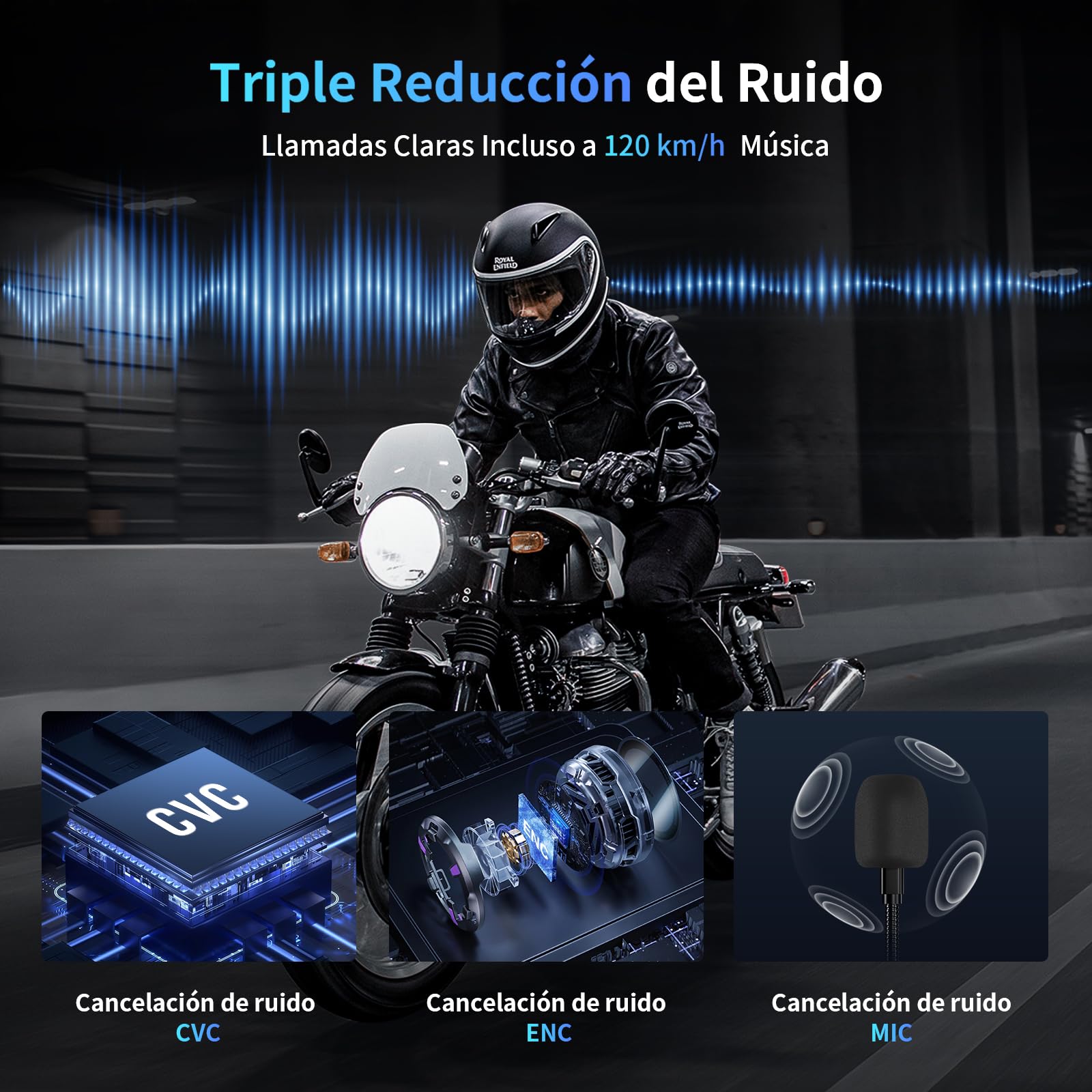 Fodsports FX7 Intercomunicador Casco Moto, Mesh Intercom 10 Motociclistas 2 km, Bluetooth 5.4/CVC & ENC Cancelación de Ruido/Emparejamiento Universal/Control de Voz/IP67 Impermeable