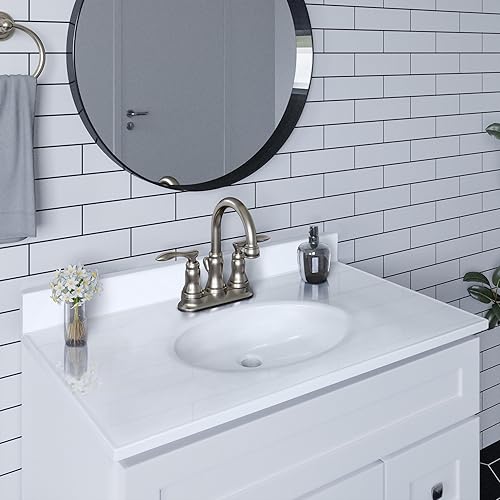 Miniatura 240 de Top de tocador de mármol cultivado de 19 pulgadas con protector contra salpicaduras, embalaje mejorado, remolino de marfil - Design House, 586263