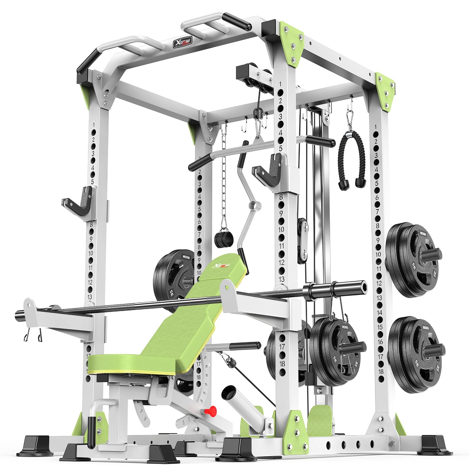 Power Rack Power Cages Multi-Function Squat Rack with Cable Crossover System Selectable More Training Attachment Weight Cage for Garage & Home Gym