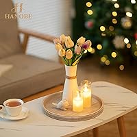 Vista 3 de Hanobe Bandeja Decorativa para Mesa de Café: Bandeja Redonda de Madera Lavada en Blanco, Bandejas Rústicas de Madera Circulares, Centro de Mesa