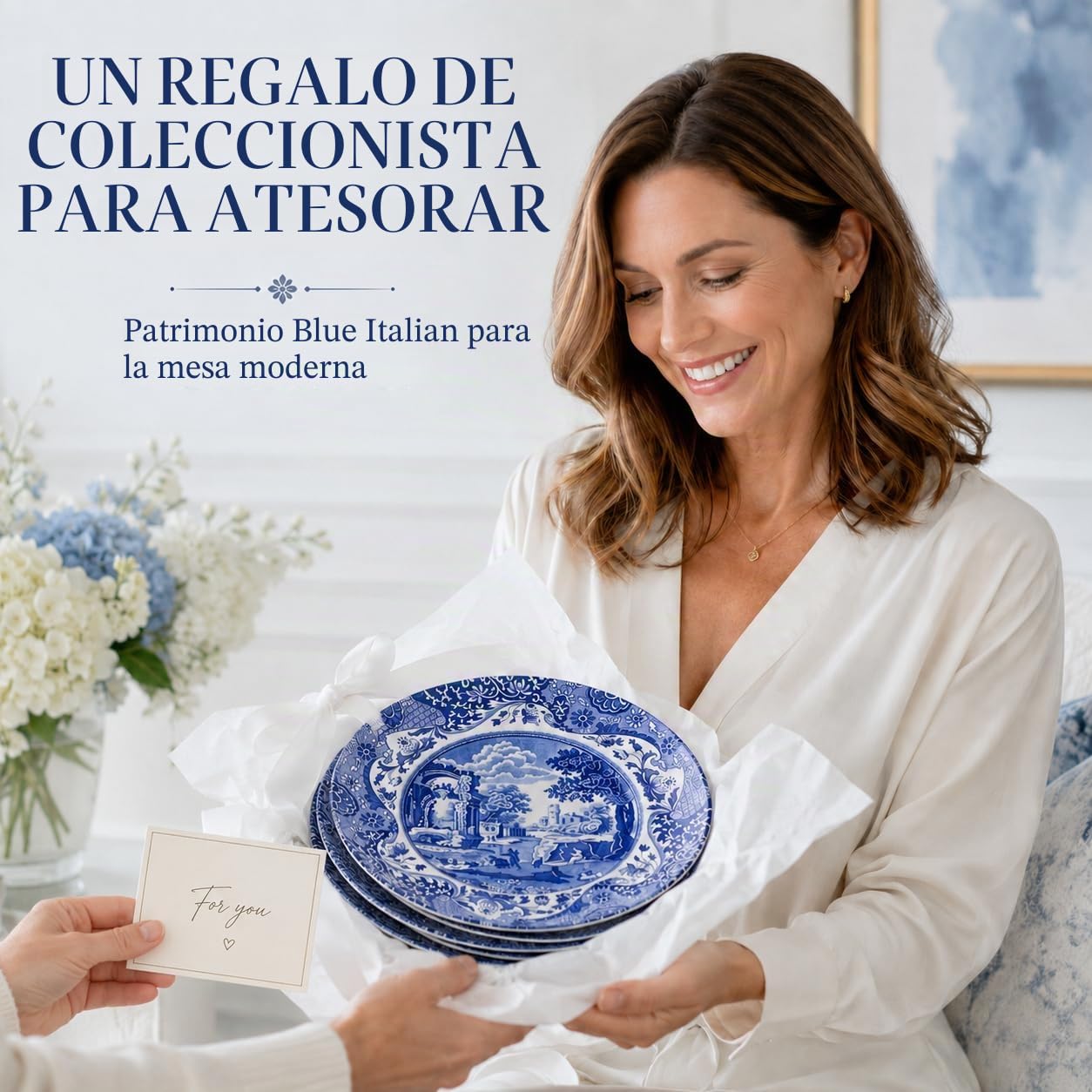Portmeirion Home & Gifts 1532894Spode - Plato hondo italiano azul, blanco, 23 cm (juego de 4), azul