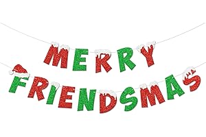 Christmas Banner Merry Friendsmas Glittering Banner for Friends-Themed Holiday Party