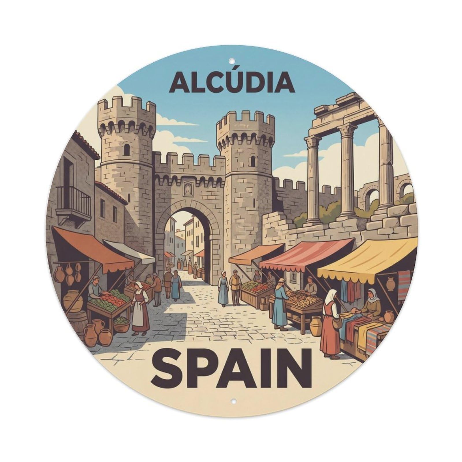 Mallorca Alcudia Old Town Spain Cultural Travel Metal Tin Sign