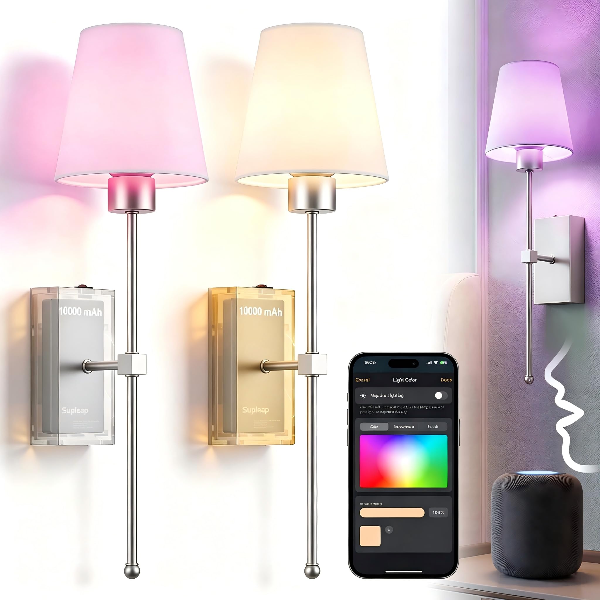 Photo 1 of Supleap Battery Operated Wall Sconces Set of 2, Matter Smart Wall Lights