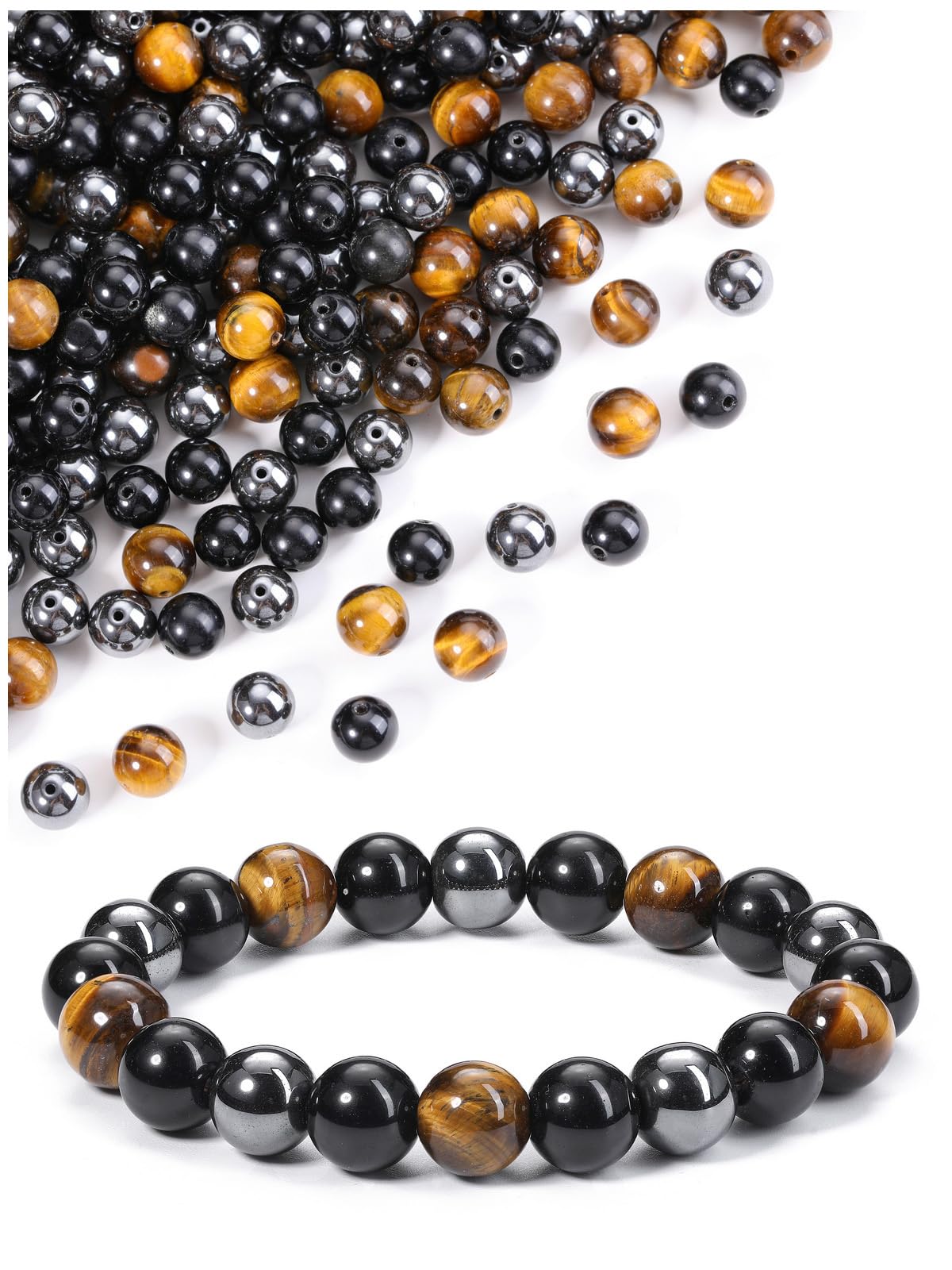 Jovivi Collana o bracciale a più giri con perle naturali di occhio di tigre, 6 mm, stile tibetano, buddista, Buddha Mala cinese, elastico, unisex