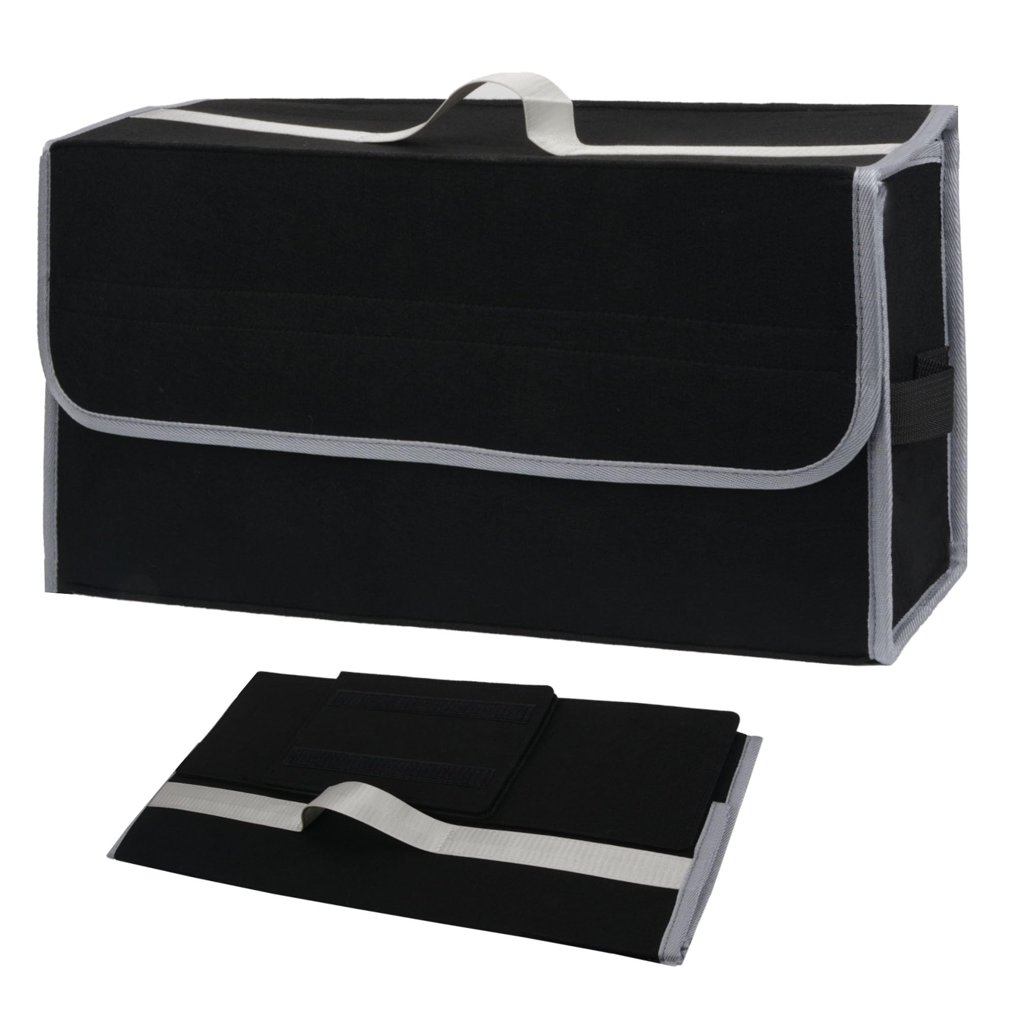 Myhunja Black Boot Organiser, Car Boot Bag Made Of Felt With Insert Plate, Strap And Elastic Band, Foldable Car Organiser Toolbag For Tools And Accessories (50 X 15 X 24 Cm )