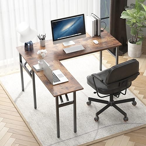 Miniatura 4 de Need Escritorio plegable en forma de L de 55 x 55 pulgadas, escritorio L para oficina en casa, escritorio de estación de trabajo, montaje ajustable