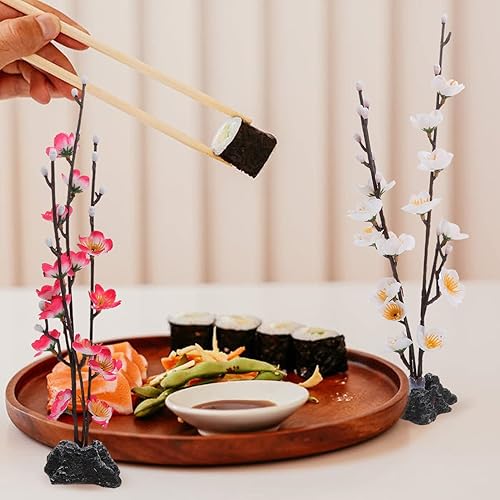 Miniatura 3 de Hemoton Flores artificiales de cerezo en flor, 4 piezas, decoraciones de plato de sashimi para centro de mesa de restaurante japonés, adornos