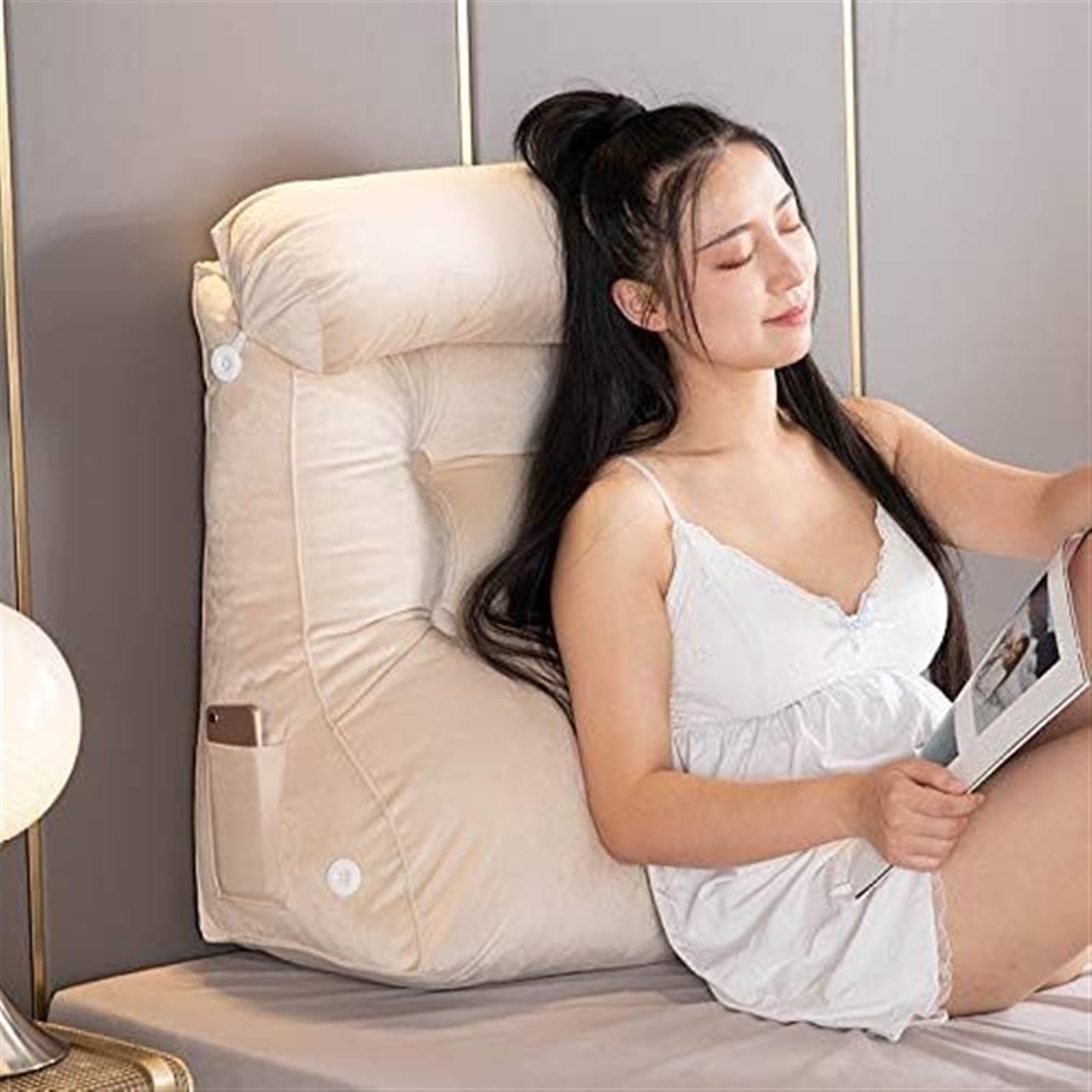 Uoxhfdh Beige Large Bolster Headboard Backrest Support Cushion, Back Wedge, For Sitting Up In Bed/Couch(,Width 45Cm)