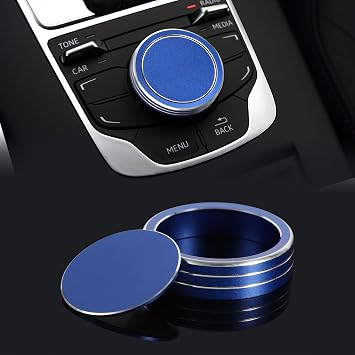 TOMALL 2pcs Aluminum Multi-Media Central Control Console Knob Cover Trim Compatible with Audi A3 2014-2020 Car Interior Switch Decor Accessories Blue