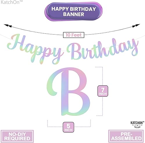 Miniatura 4 de KatchOn, Pre-Strung Holographic Happy Birthday Banner - 10 Feet, No DIY  White Iridescent Happy Birthday Banner for Holographic Party Decorations,