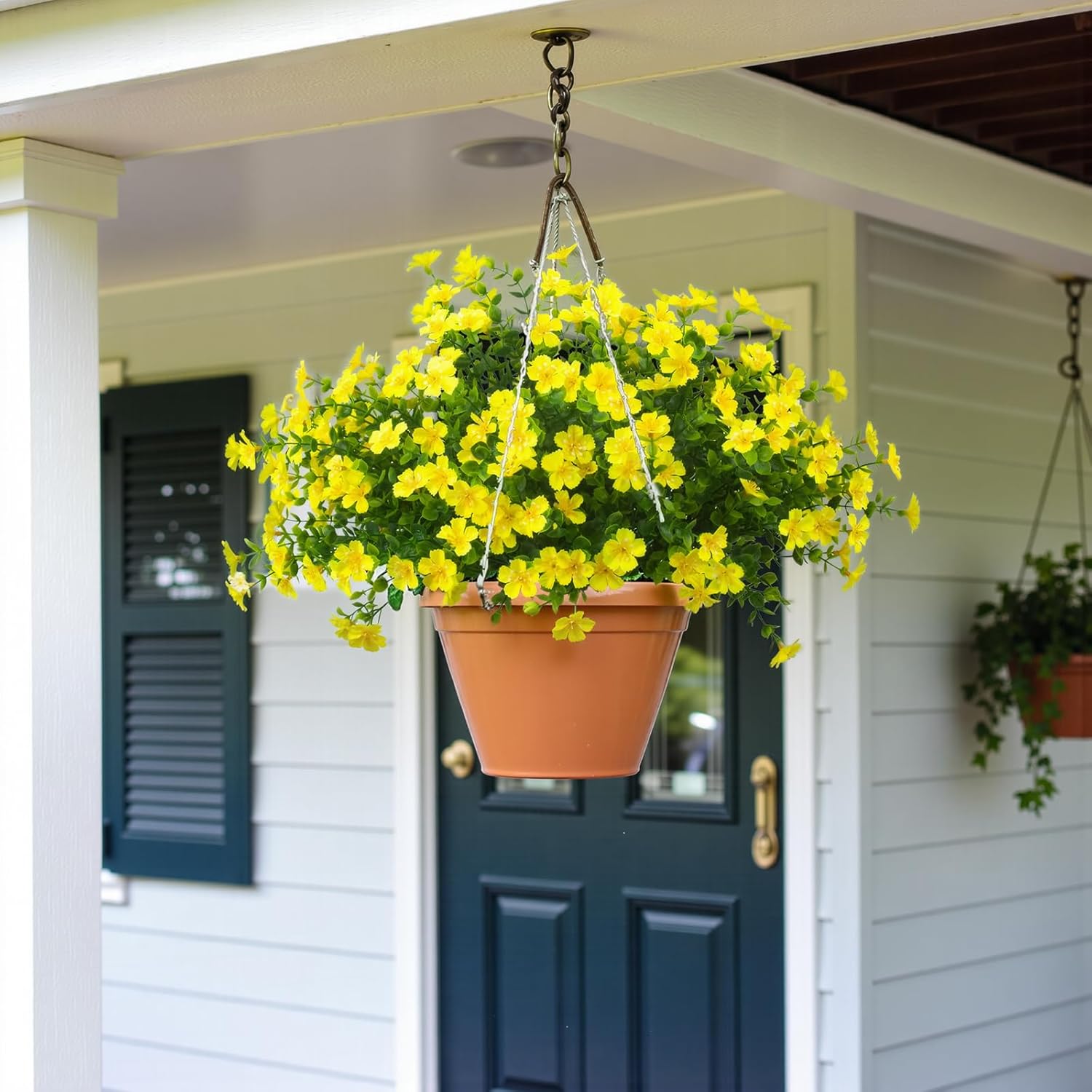 UV Resistant Artificial Flowers, Realistic Fake Bouquets for Outdoor Hanging Baskets, Weatherproof Faux Plants for Balcony Porch Garden No Fade No Maintenance (Yellow-9pack)