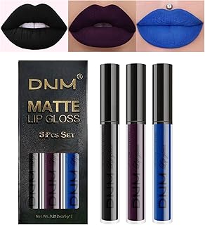 Desing Wish 3 Piezas Pintalabios Negro Permanente Labiales Mate Larga Duracion Labial Lip Tint Gloss Stain Brillo Tinta Barra de Labios Tinte Labios Black Lipstick Set Kit Maquillaje Mujer Regalo
