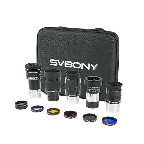 SVBONY SV233 12 Piece Telescope Accessory Kit 3.2mm Ultra-Wide Angle Planetary Eyepiece, SPL25/32mm Eyepieces 7-21mm Zoom Eyepiece, 2X Barlow Lens, LRGB Filters Moon Filter Variable Polarizer Filter