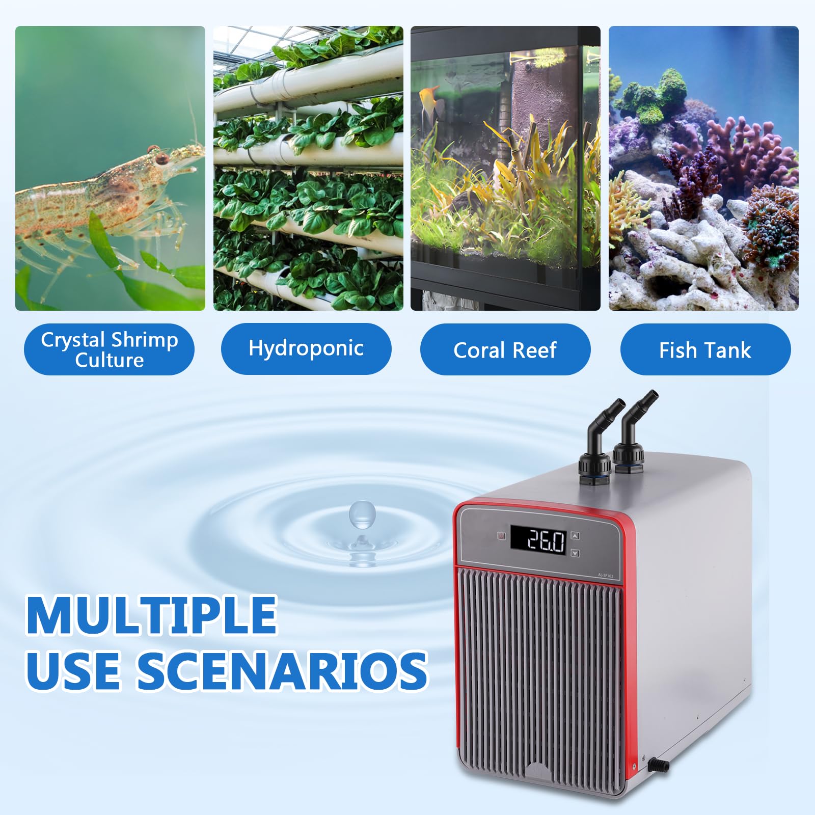 BAOSHISHAN Refrigeratore dell'acquario 42gal/160L 1/10 HP refrigeratore d'acqua serbatoio di pesce refrigeratore speciale design silenzioso compressore di refrigerazione