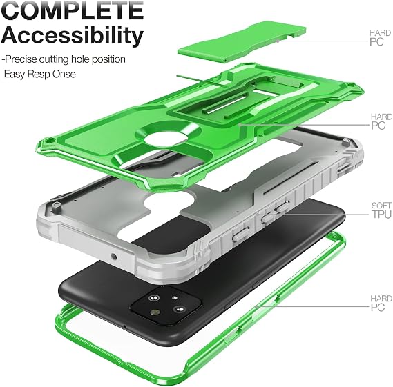 FITO for Pixel 5 Case, Dual Layer Shockproof Heavy Duty Case with Screen Protector for Google Pixel 5 Phone, Built-in Kickstand (Green)