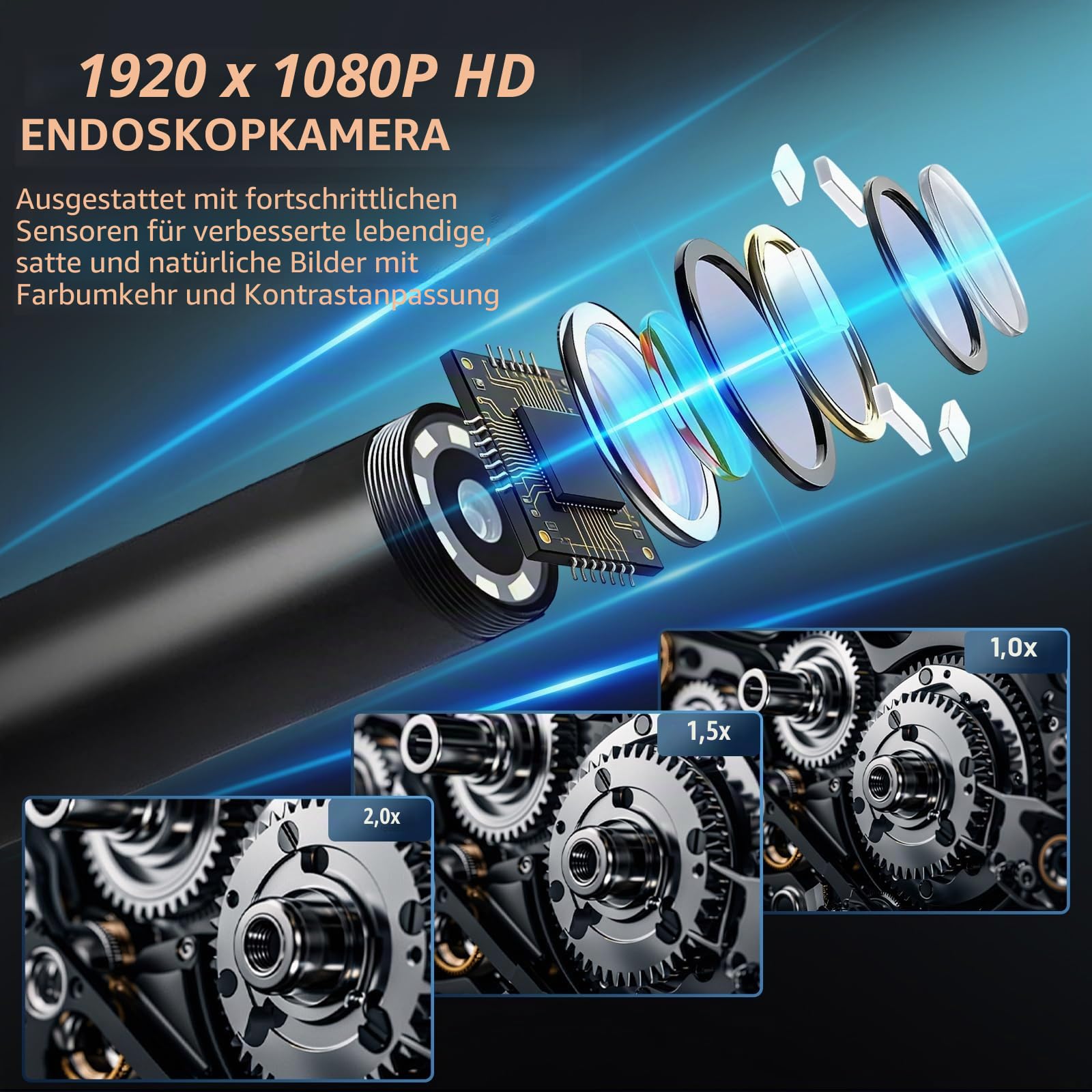 Endoskopkamera mit Licht, 4.3-Zoll-IPS- Bildschirm, 7.9mm IP67 wasserdichte Inspektionskamera mit verbessertem Smart-Chip für Autoreparatur, Lüftungsrohre, Kanalinspektion, 2m Semi-Rigid Kabel
