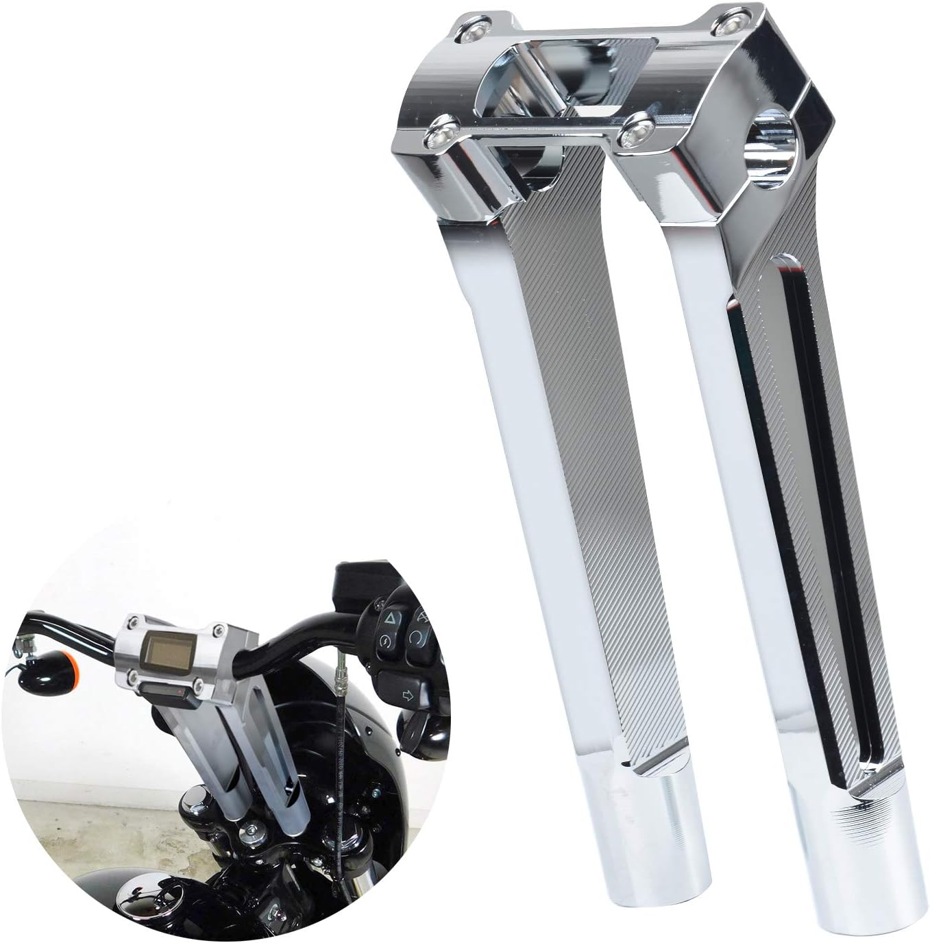10 inch Tall Motorcycle Handlebar Risers 1 inch Clamp Round with Instrument Gauge Cutout, Handle Bar Riser Extension for Harley Sportster, Dyna, M8 Softail Street Bob Lowrider ST 2018-2022(Chrome)