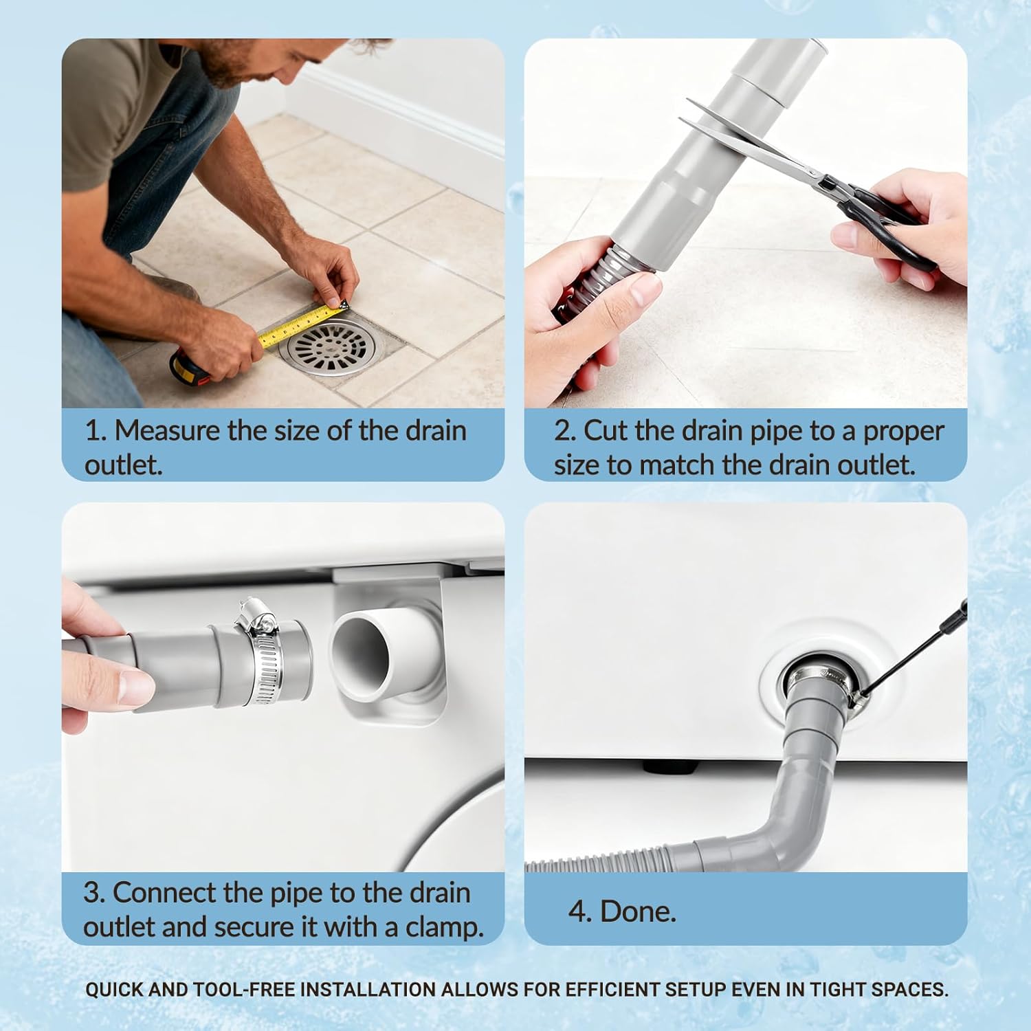 8FT Washer Drain Hose Kit with Clamp, Leak-Proof Flexible & Cut-to-Fit, Compatible with LG/Samsung/Whirlpool Washing Machines Dishwashers