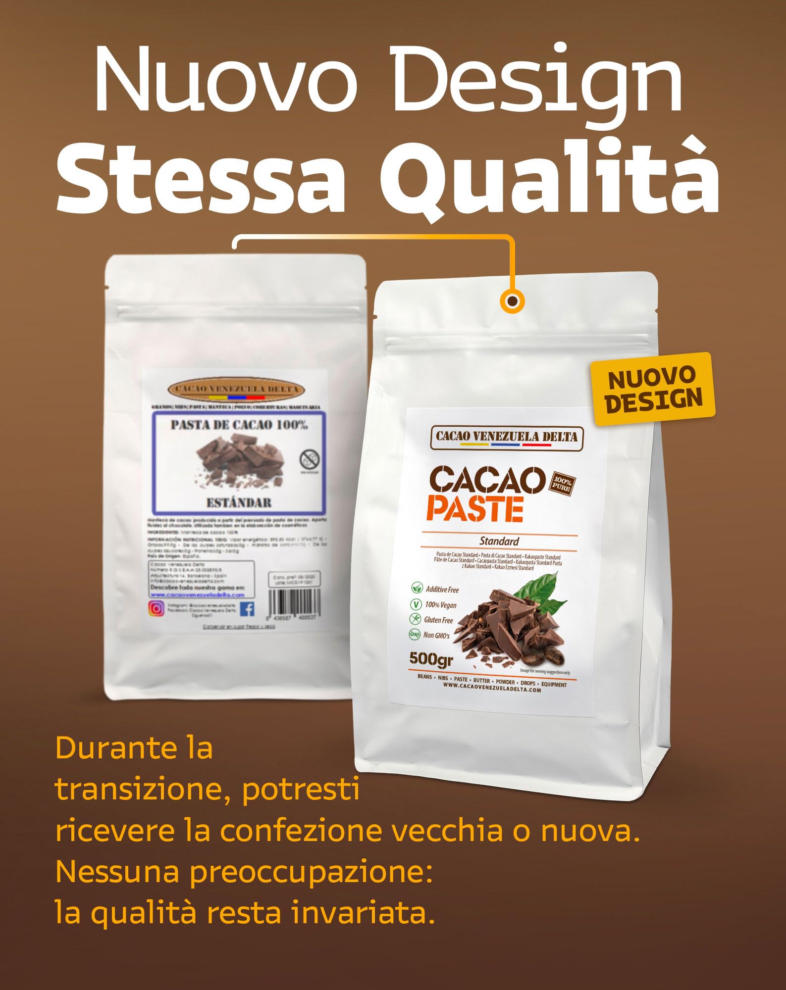 Cacao V Delta Massa di Cacao Pura 1.5kg - Pasta Cerimoniale Origine Ghana Cheto, Paleo, Vegano, Non Raffinato e Senza Glutine - Ideale per Cioccolatini, Dessert e Cibi Sani - Ricco di Antiossidanti