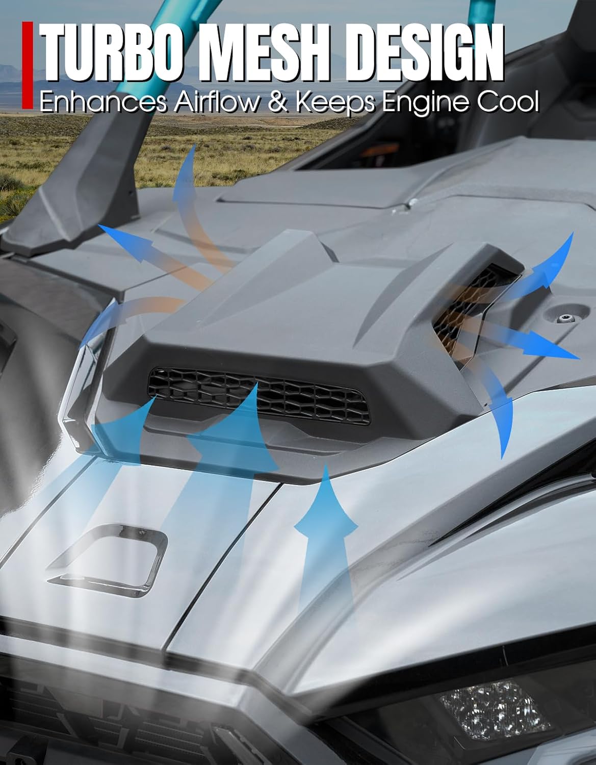 A & UTV PRO Hood Scoop for Polaris RZR PRO XP/XP4/R/R4/S/S4 2025+, Durable Turbo Mesh Hood Vents for Better Engine Cooling – Quick Install Accessories for 2 & 4 Seater