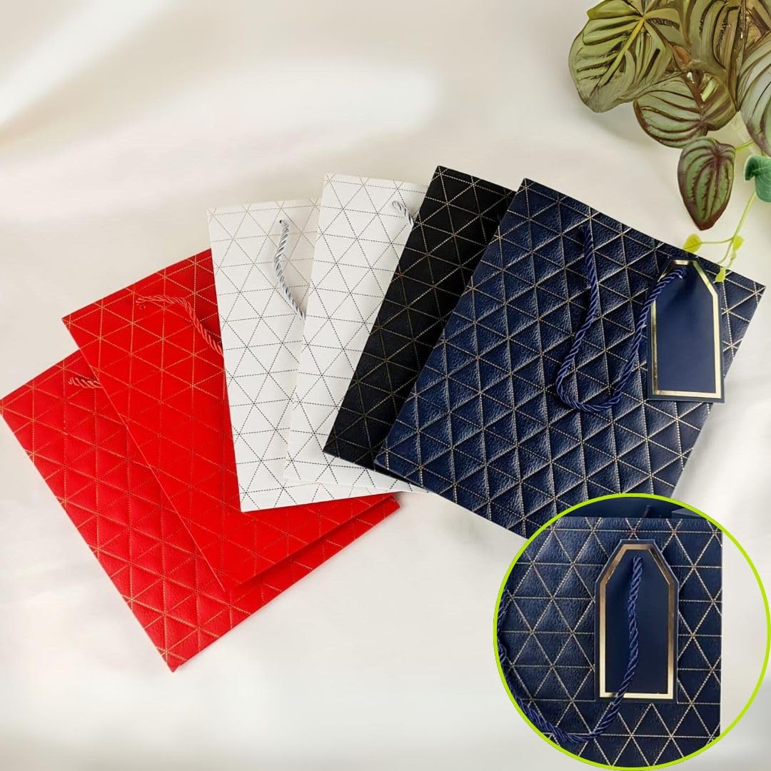 SATYAM KRAFT 6 Pcs Random triangle Golden Stripe Gift Bags With Free Tags With Handle Gift Paper bag, gift For Gifting, marriage Return Gifts, Birthday,Christmas, Wedding,Xmas, Seasons Greetings (Random Color) (Large) (B0CVH8MF35) Amazon Price History, Amazon Price Tracker