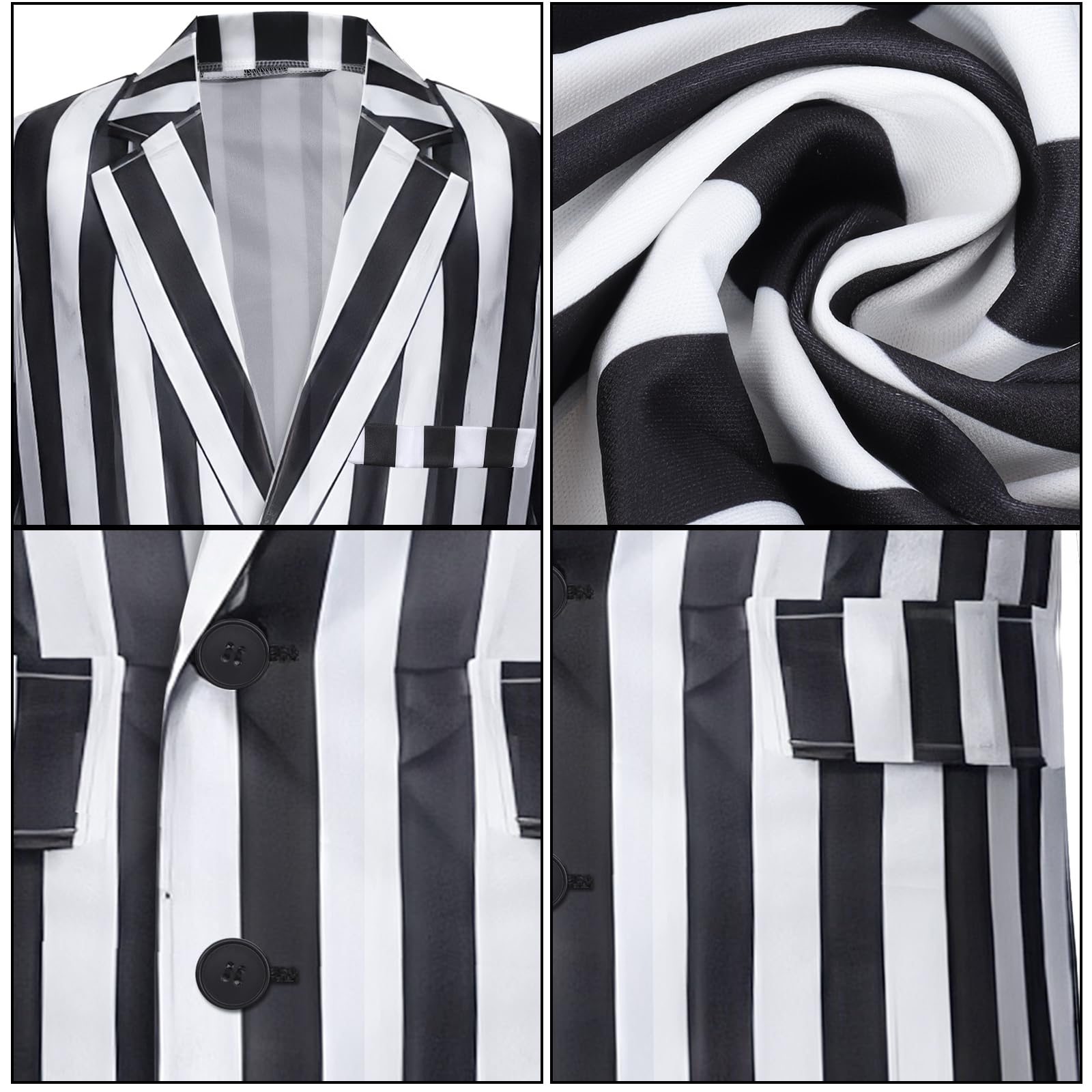 Horror Herren schwarz-weiß gestreift Anzug Kostüm mit Perücke Krawatte Horror Halloween Herren Cosplay Outfit Halloween Karneval Cosplay Faschingskostüm