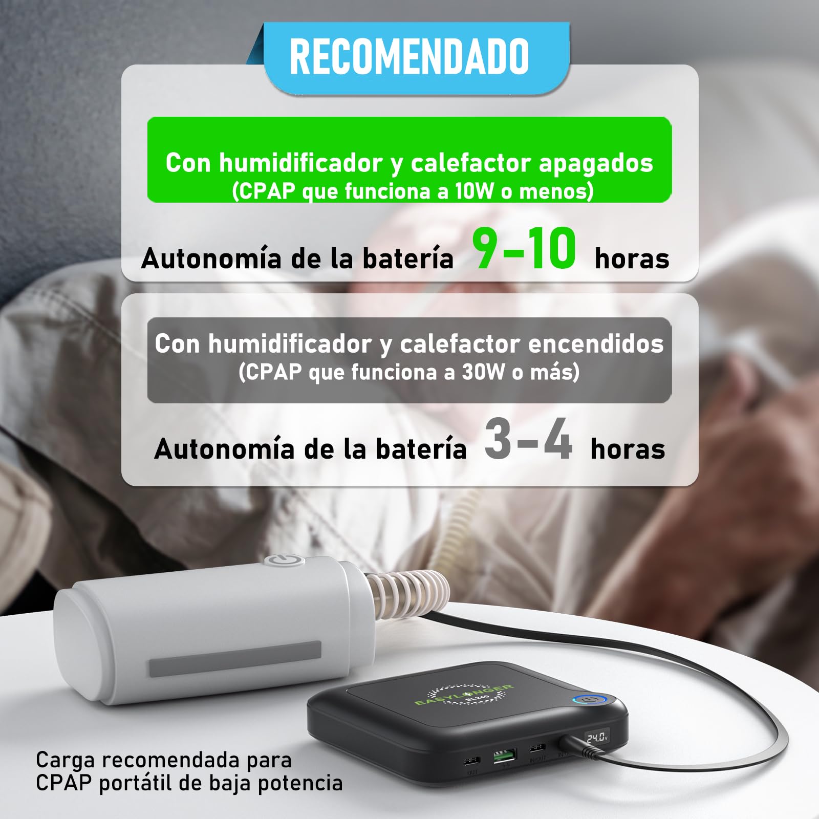 EASYLONGER EL240 Batería CPAP para Air Travle 88Wh 12V 24V Batería CPAP portátil para Camping PD 60W Laptop Power Bank CPAP Power Bank CPAP batterie pour ResMed CPAP Machines/ResMed AirMini/Macbook
