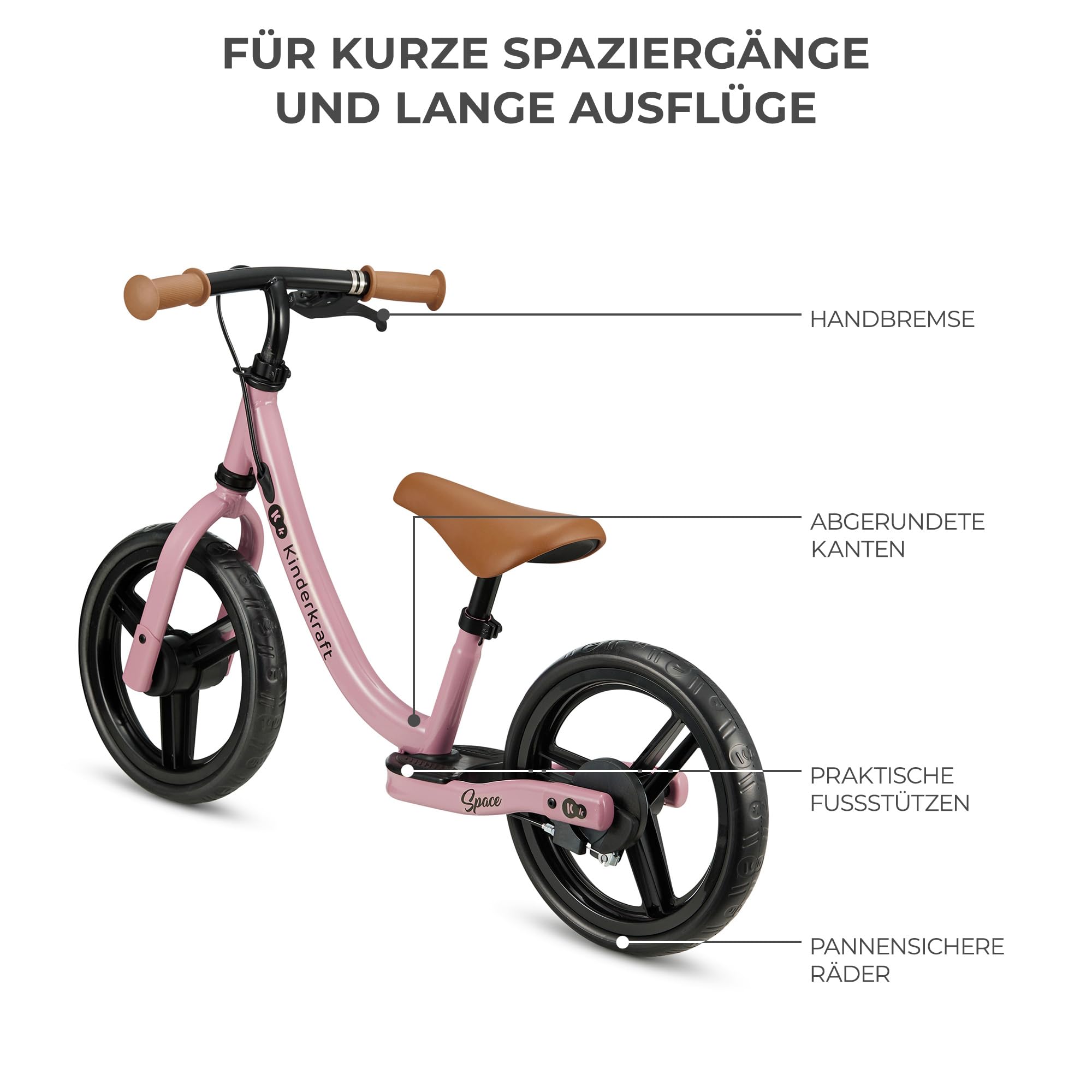 Kinderkraft SPACE2 Laufrad, Lernlaufrad, Kinderlaufrad, Höhenverstellbarer Sattel, 12 Zoll Räder, Metall, ab 2 Jahre, Modernes Design
