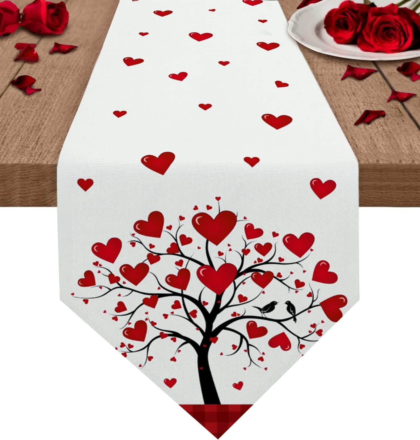 Table Runner 13x108 Inch Long,Non-Slip Dining Table Runner Dresser Scarves, Happy Valentine's Day Love Heart Tree Table Runners for Rectangle Tables,Party,Farmhouse Wedding Decorations
