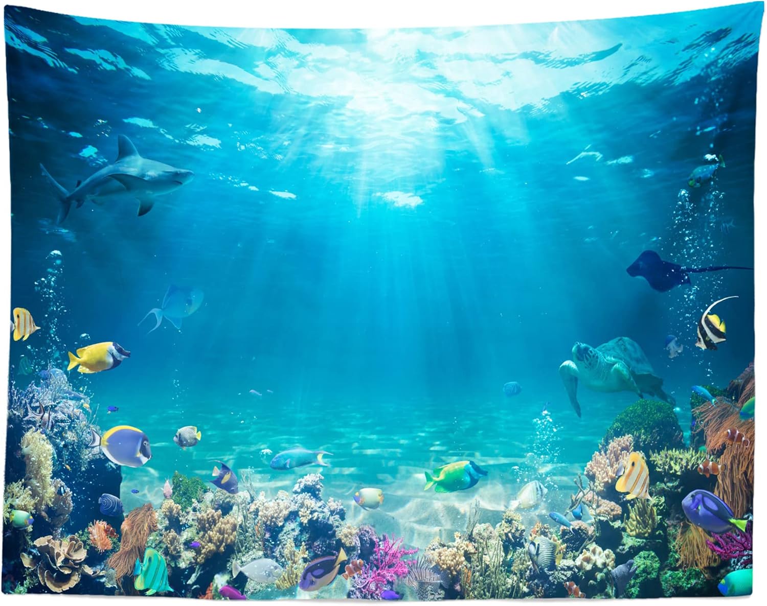 Loccor Underwater World Tapestry Blue Ocean Wall Hanging Under the Sea Coral Reef Wall Tapestry Tropical Fish Tank Undersea Tapestries Marine Wall Art for Bedroom Living Room Dorm Decor 118''x98''