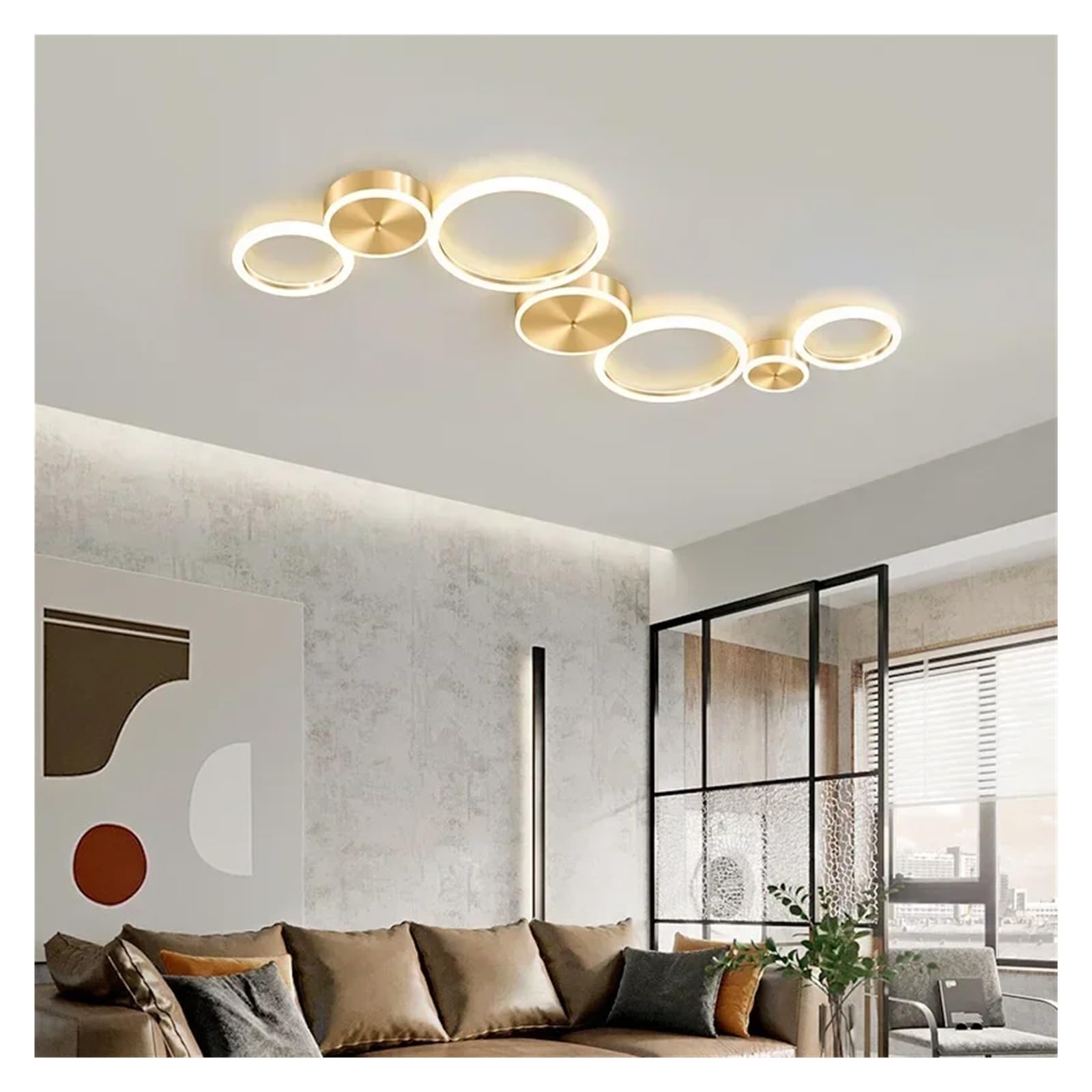 Lustre LED moderne pour salon sombre : solution plafonnier doré puissant