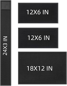 Bar Mat 4Pack IMIYOKU 0.3" Thick Durable Bar Mat for Spills Service Mat for Coffee Bars Restaurants and Counter Top Dish Drying Mat Glass Drying Mat Black 1PC/18" x 12" +1PCS/23" x 3" +2PC/12" x 6"