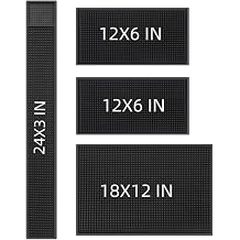 Bar Mat 4Pack IMIYOKU 0.3" Thick Durable Bar Mat for Spills Service Mat for Coffee Bars Restaurants and Counter Top Dish Drying Mat Glass Drying Mat Black 1PC/18" x 12" +1PCS/23" x 3" +2PC/12" x 6"