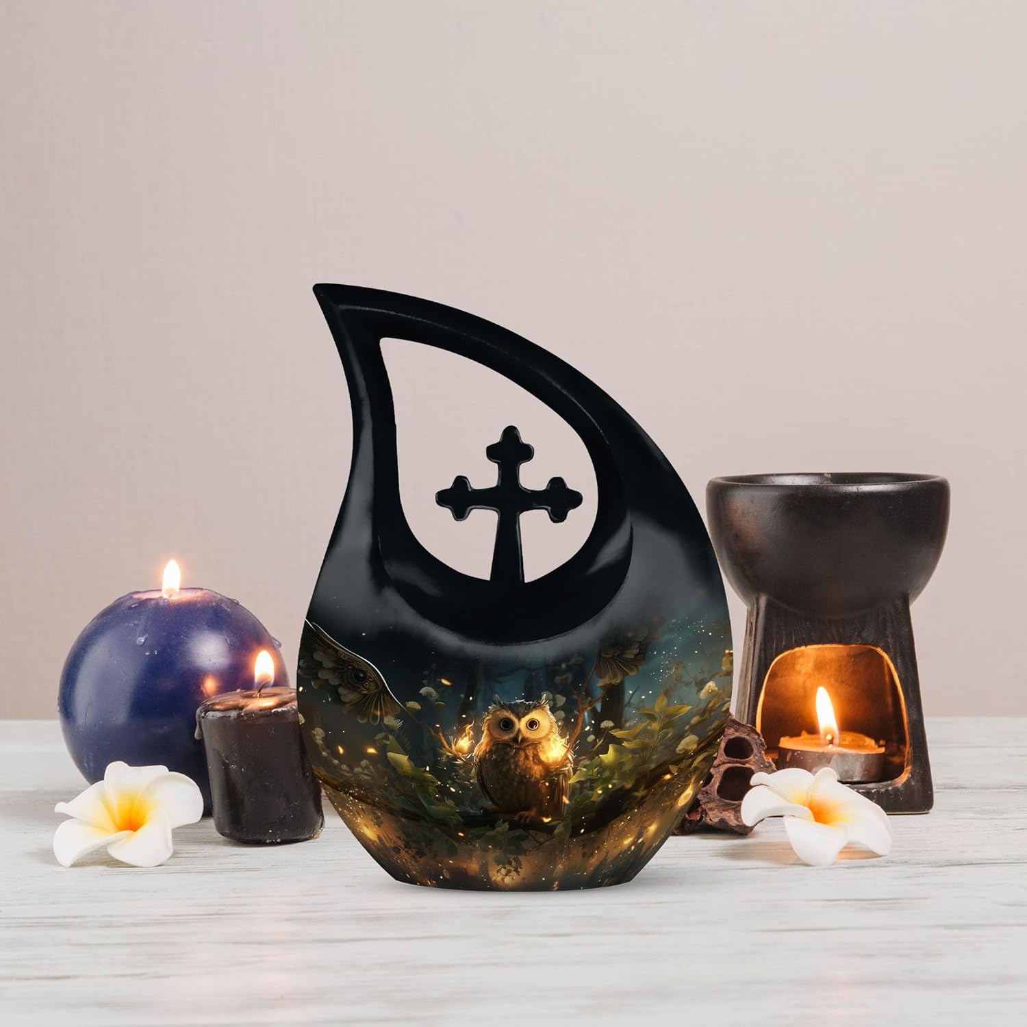 Owl Urn - Large Urns for Human Ashes - Urn for Human Ashes Adult Female & Male - Decorative Urns - Mini Urns for Ashes - Small Urn for Human Ashes - Combo 1 Large & 4 Keepsake