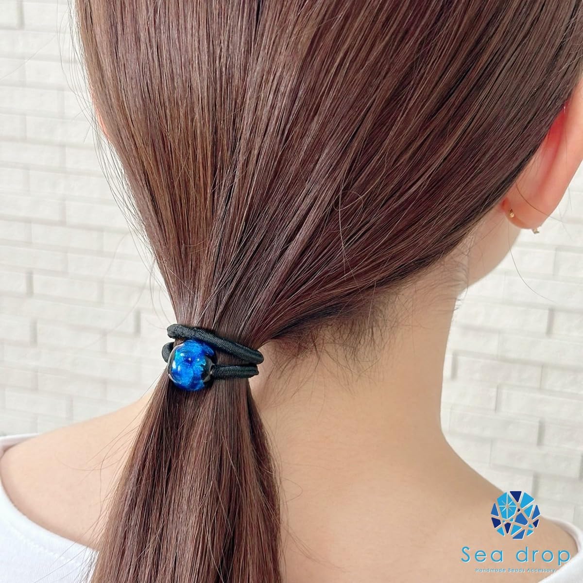 Amazon | Sea drop ヘアゴム 黒 光る ホタルガラス とんぼ玉 ブルー