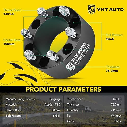 Miniatura 2 de YHTAUTO Espaciadores de rueda de 6 x 5.5 de 3 pulgadas para modelos Chevy, GMC, Cadillac, Silverado, Sierra, Escalade, Tahoe, Yukon, CK, Express,
