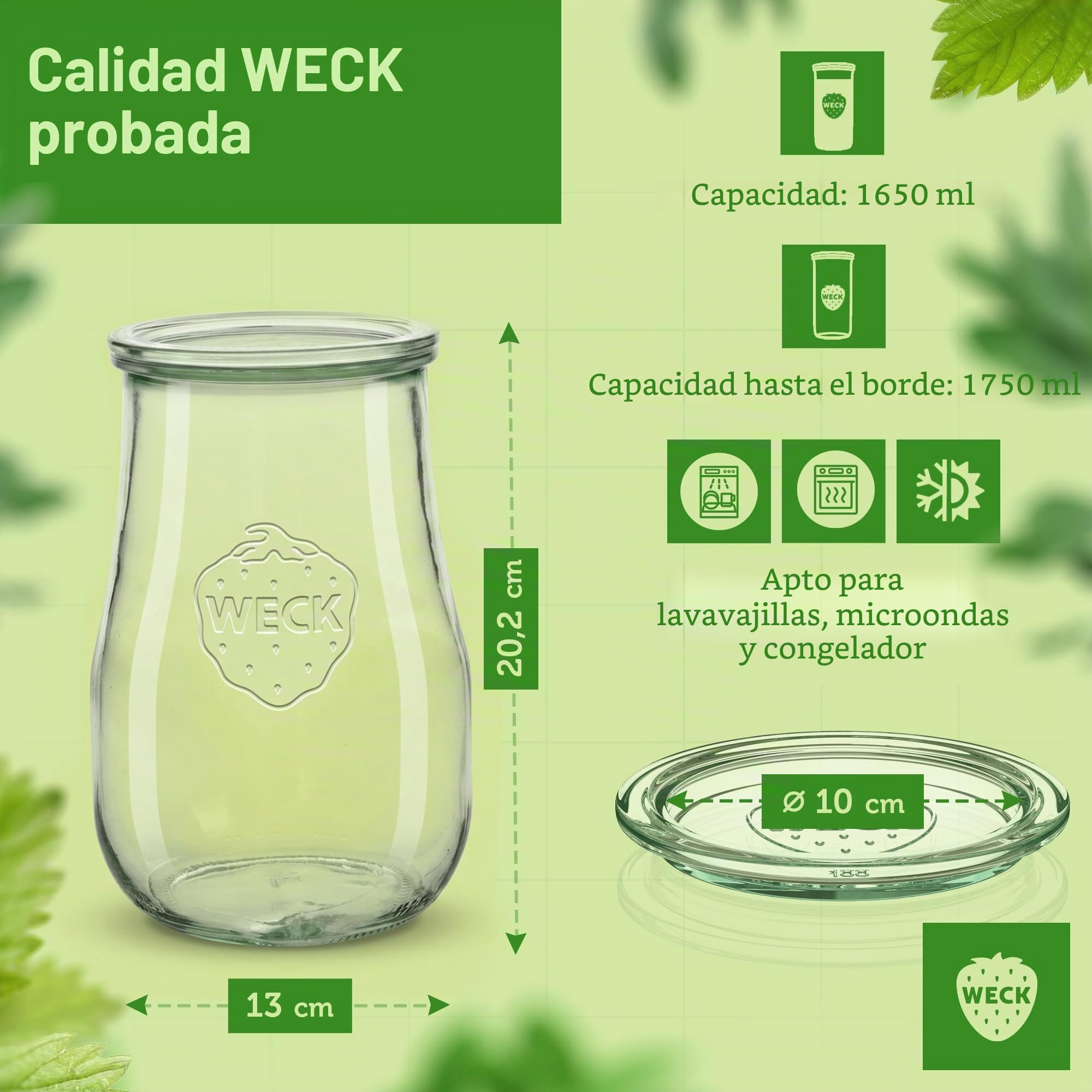 Weck Tarros de tulipán, 2500 ml, 4 unidades, tarro con tapa, para conservación, zumos, almacenamiento hermético de ingredientes secos