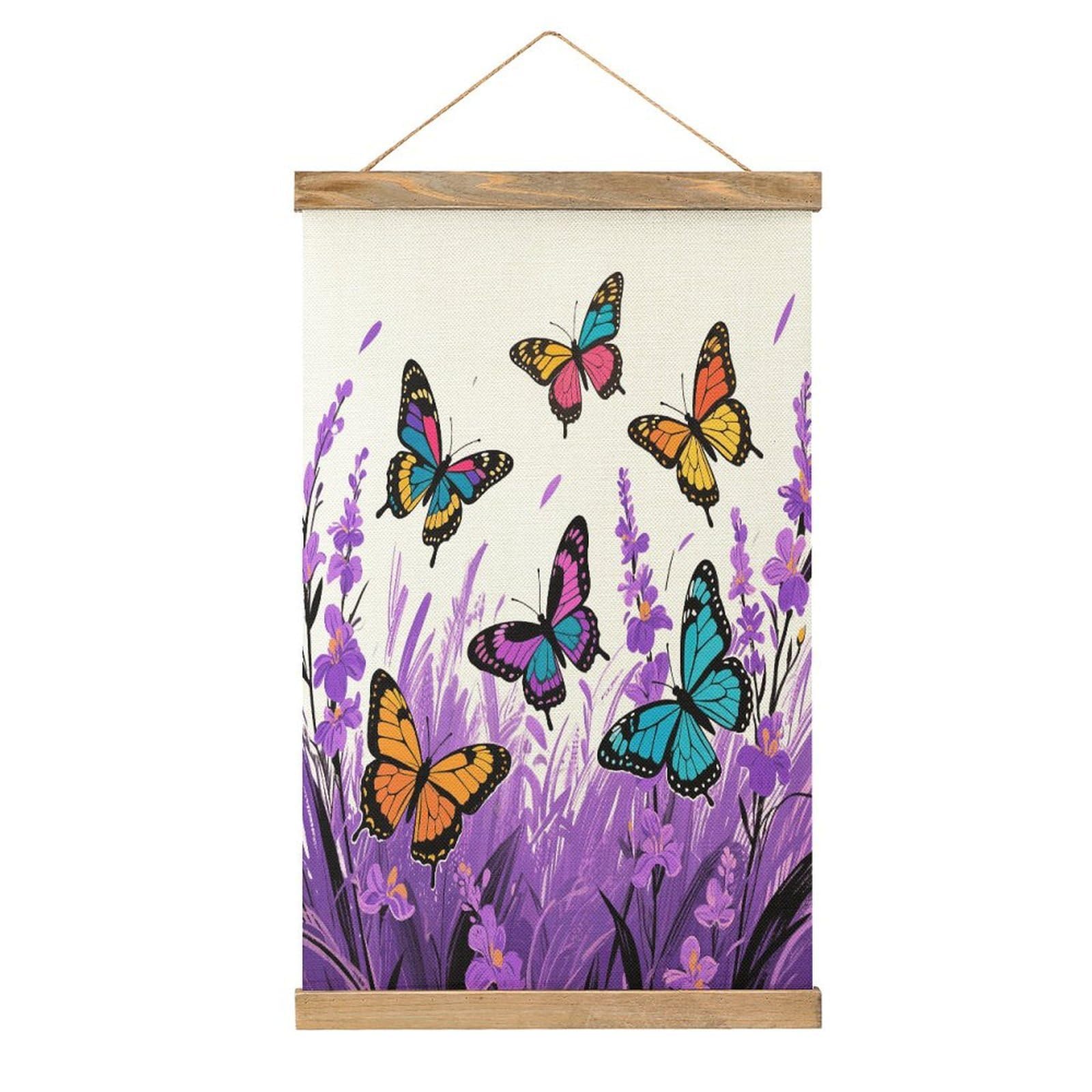 VstaDank Colorful Butterflies Hanging Poster with Wooden Frame Modern Linen Hanging Painting Retro Style Wall Decor Art Painting for Living Room,Bedroom Decor Poster Frame 20.4x13.1inch