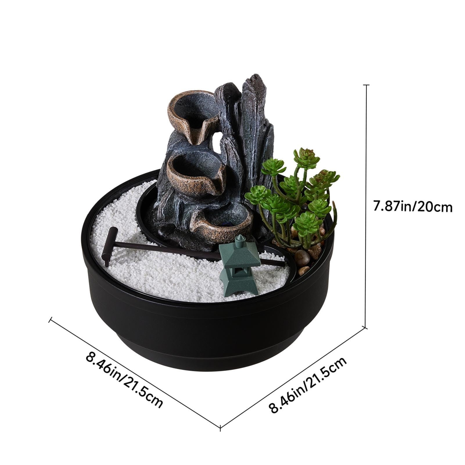 BTGGG Indoor Fountains with LED Light Rockery Indoor Water Features 21.5 * 21.5 * 20CM Desktop Indoor Waterfall for Meditation Relaxation 3 Pin UK Plug Included - Image 3
