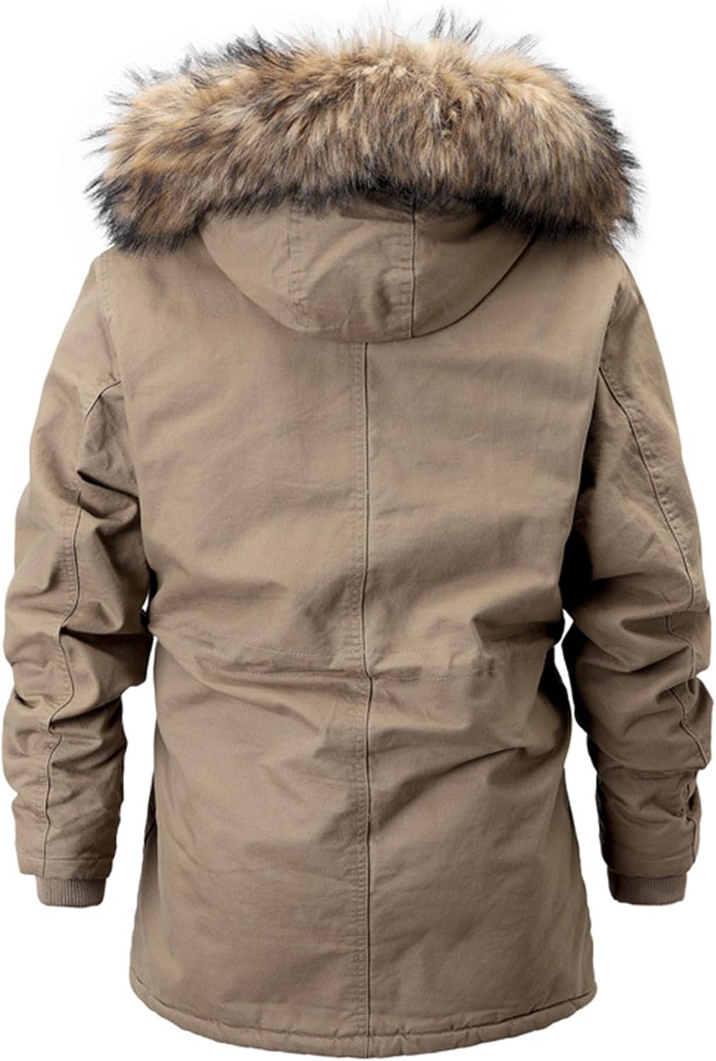 JEsilunmaMY Men's Drawstring Fleece-Lined Parka Jacket Flap Pockets Quilted Jacket with Fur Hood Windproof Padded Bomber Coat